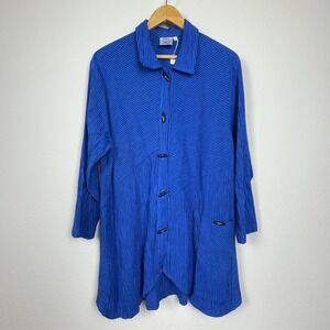 Mill Valley Side Trumpet Blue Striped Tunic Top Size L Lagenlook Coastal Grandma